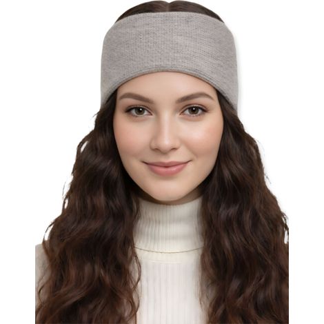 Diadema cl谩sica de algod贸n c谩lido para j贸venes mujeres, color gris claro jaspeado. (1/5)