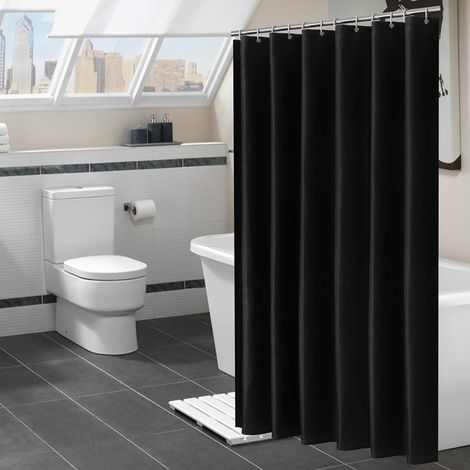 Panneaux de rideau de douche noirs, rideau de douche uni 72x80, rideaux de douche de luxe en polyester (1/4)
