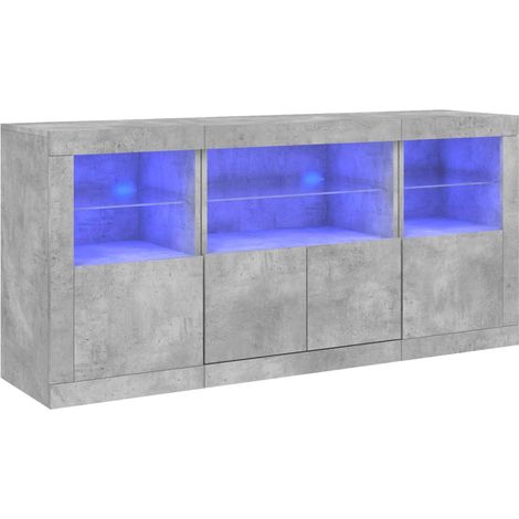 Aparador buffet cómoda armario mueble organizador cocina salón salón con luces LED 142,5 x 37 x 67 cm gris 020029977