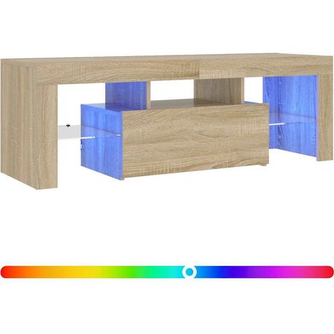 Meuble TV avec lumières LED, Étagère TV, Meuble de Salon, Chêne sonoma 120x35x40 cm OIB8974E (1/5)