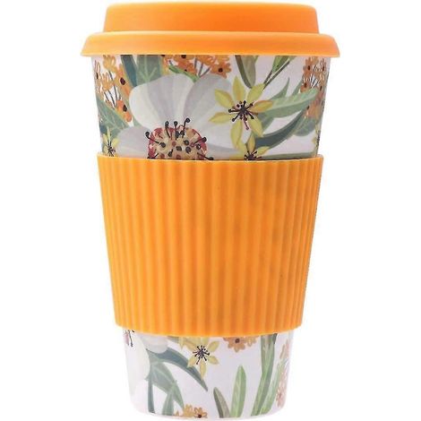 Kaffeebecher aus umweltfreundlicher Bambusfaser mit fleckenabweisendem Deckel, hitzebeständig für Kaffee oder Tee, spritzwassergeschützt (orange) (1/3)