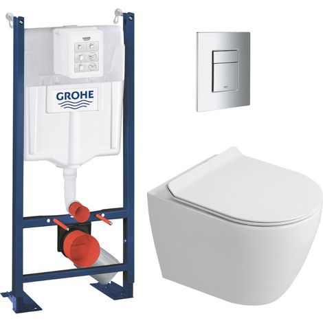 Rapid SL Pack WC bâti autoportant + WC suspendu sans bride Ceramia avec abattant SoftClose + plaque chrome (GRRCEPXWR04-FR)