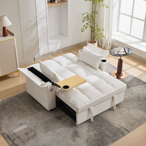 canapé convertible salon pliable 140 cm tissu beige OKMYHOME (1/5)