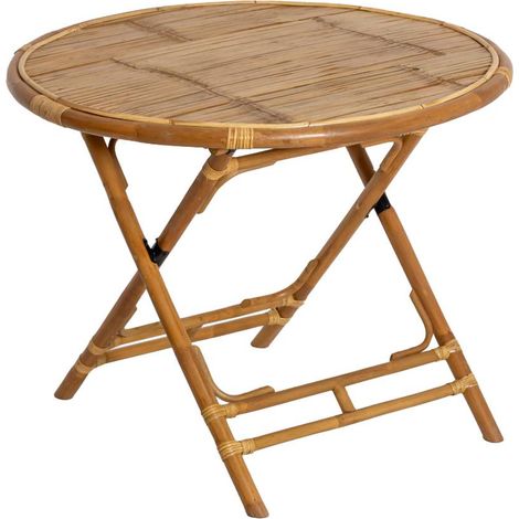 Made In Meubles – Table ronde en bambou naturelle 98cm – Ambiance bohème – Dimensions 77x98x98cm – Poids léger 11kg – Parfaite pour intérieur et terrasse (1/5)