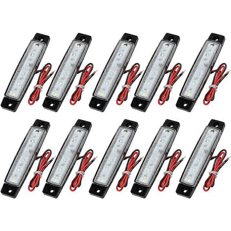 10 x Bandes lumineuses LED blanches 12V rouges pour feux de gabarit latéraux, feux de position et clignotants pour camions, remorques et poids lourds (1/5)
