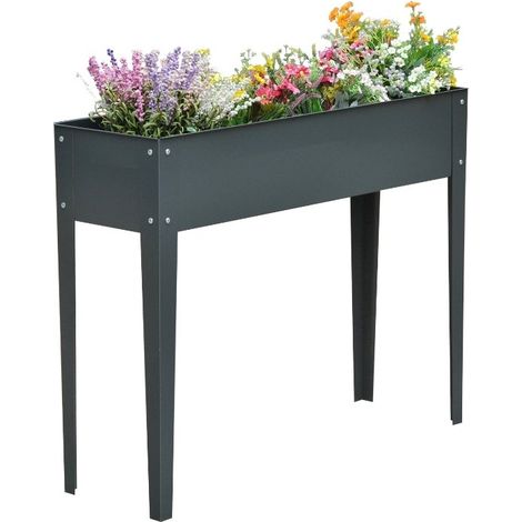 Bac de culture surélevé métallique autoportant pour fleurs et légumes, bac de plantation pour aromates, couleur gris foncé