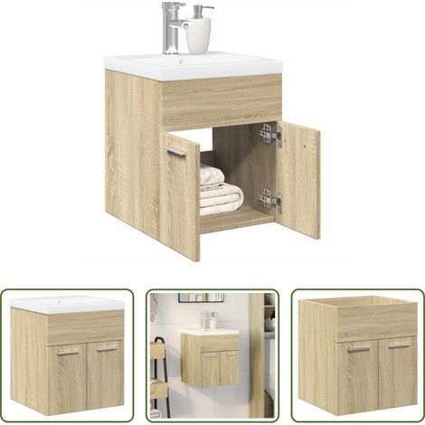 vidaXL Meuble vasque - Ensemble de meubles de salle de bain 2 pcs chêne sonoma (1/5)