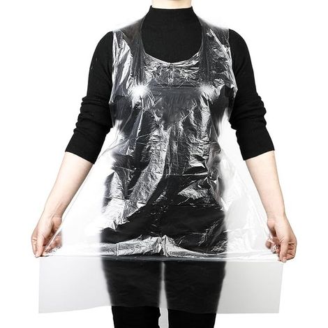 Packung mit 100 transparenten Einwegschürzen aus Kunststoff – 90 x 60 cm – Für Erwachsene – Wasser- und ölabweisend – Aus Polyethylen – Zum Kochen, Reinigen, Malen usw. (1/5)