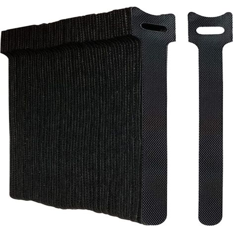 Lot de 100 attaches de câble noires réutilisables avec Velcro pour la gestion et l'organisation des câbles (1/5)