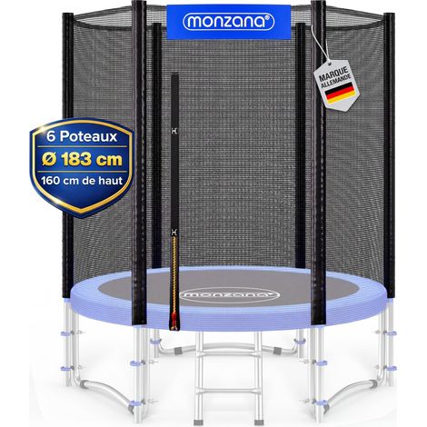MONZANA® Filet de sécurité pour trampoline résistant filet rond entrée zippée refermable Dimension au choix 183 cm / 6 barres