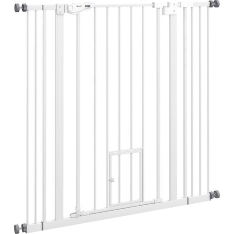 Puerta de seguridad para perros de acero blanco 104 cm con doble cierre (1/5)