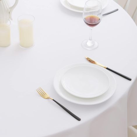 Nappe ronde 140 cm Blanc lavable imperméable pour salle à manger jardin extérieur