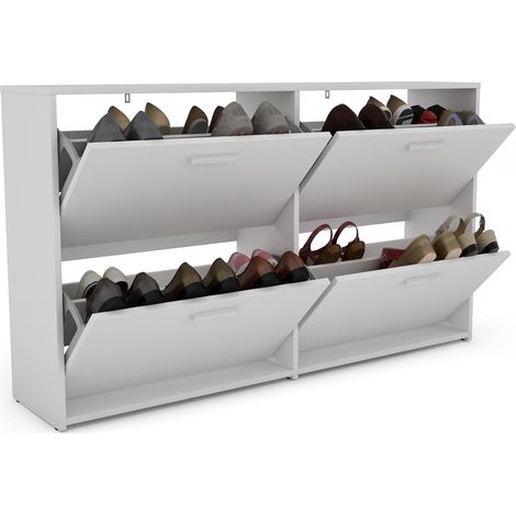 COSTWAY Portascarpe Scarpiera Salvaspazio da Ingresso, Organizer Scarpe con 4 Scomparse, in Legno (bianco) (1/5)