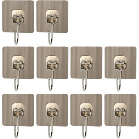 Lot de 10 Crochets Adhésifs Muraux Inox 20kg Sans Perçage Étanche pour Salle de Bain Cuisine Porte Plafond (1/4)