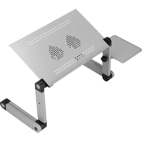 Bureau portable en alliage d'aluminium avec ventilateur de refroidissement, table pliante réglable et relevable pour ordinateur portable, usage domestique ou bureau, argent (1/5)