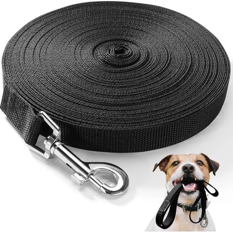 1x Longe d'éducation pour chien, 12 m, 2 cm de large, crochet pivotant 360°, poignée antidérapante, pour dressage et rappel en extérieur (1/5)