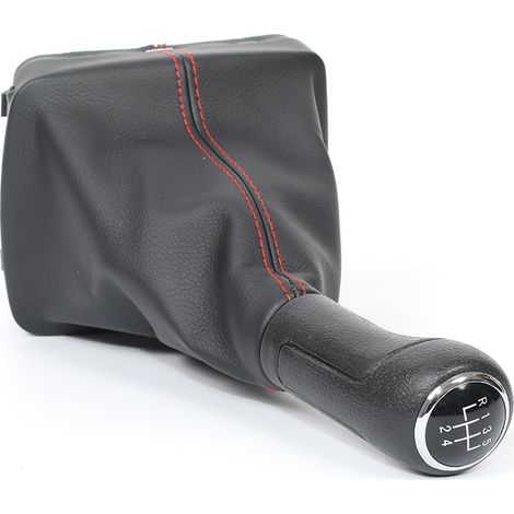 Suitable for Volkswagen Polo vehicles, dust protection set for gear knob, accessories for modifying the gear knob cover, red decorative stitching, black leather, 6-speed, one set.--DTEKGAZ