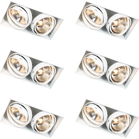 QAZQA Juego de 6 focos empotrables blancos GU10 AR111 sin borde 2-luces - Oneon Acero Adecuado para LED Max. 2 x 50 Watt (1/4)