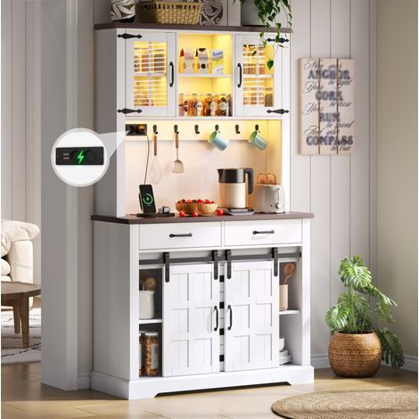 Armadio da cucina bianco con piano di lavoro, LED RGB, prese e 6 cassetti OKWISH (1/5)