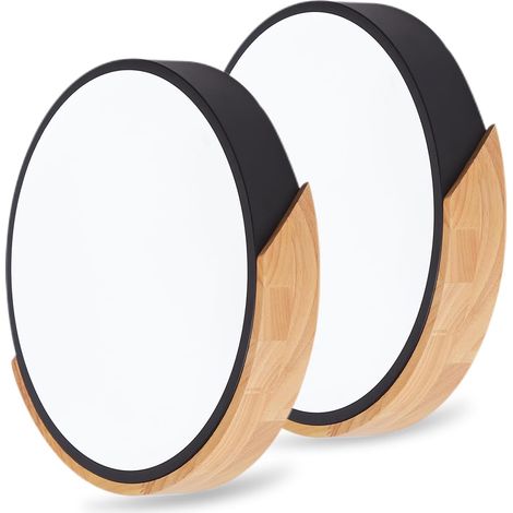 Plafonnier LED Bois Noir 24W Pack de 2 Rond Ø30 cm 6500K 2000 lm, IRC80, lumière blanc froid, plafonnier salon chambre cuisine couloir, design moderne, installation facile (1/5)