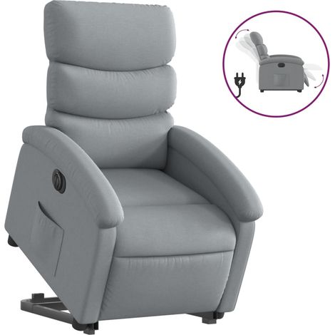 Poltrona relax TV funzione sollevamento elettrico molto confortevole tessuto grigio chiaro DEC028318