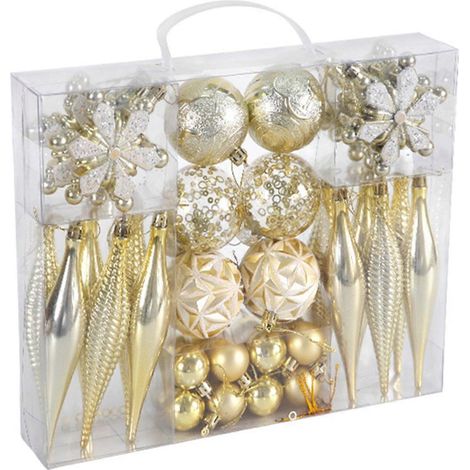 Weihnachtskugel-Set, bruchsichere Weihnachtskugeln, Ornamente, funkelnde Anhänger, dekorative Behänge, goldene Ornamente (1/5)