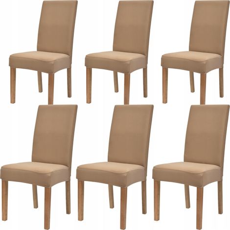 Fundas elásticas para sillas, lisas, talla L, TESS, 6 unidades, color beige.