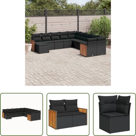 Gartenmöbel - 11-tlg. Garten-Sofagarnitur mit Kissen Schwarz Poly Rattan (1/5)