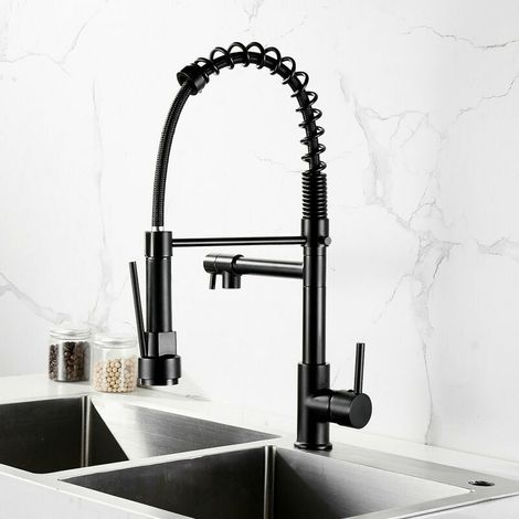 Noir Robinet Cuisine Douchette Extensible Pivotant à 360° Mitigeur avec 2 Modes et Deux Buses