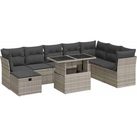 Maison Exclusive - Set Divano da Giardino 9pz con Cuscini Grigio Chiaro Polyrattan