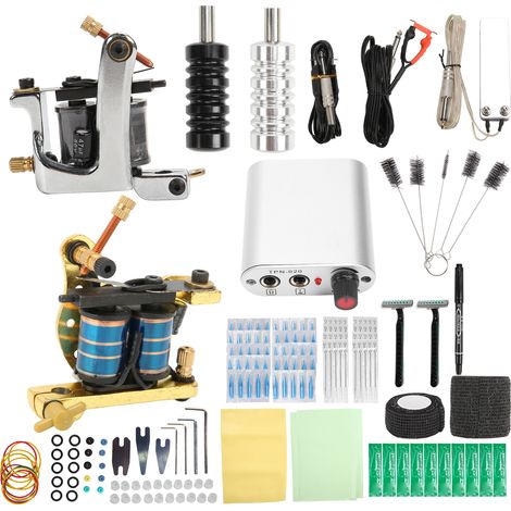 Kit complet pour machine à tatouer avec bobines, alimentation, machine à tatouer double bobine pour débutants, prise 90-265VUS (1/5)