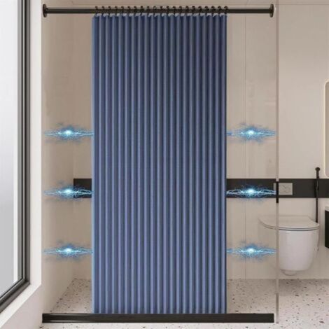 Foldable and waterproof shower curtain, magnetic shower curtain, thick linen shower curtain, unlined, blue, 150 cm x 200 cm
