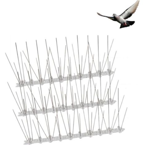 Lot de 3 Pic Anti Pigeon 25cm Mètres en Acier Inoxydable & Base en Plastique Souple, Pointes Anti-Oiseaux, Moineaux, Corneilles (1/5)