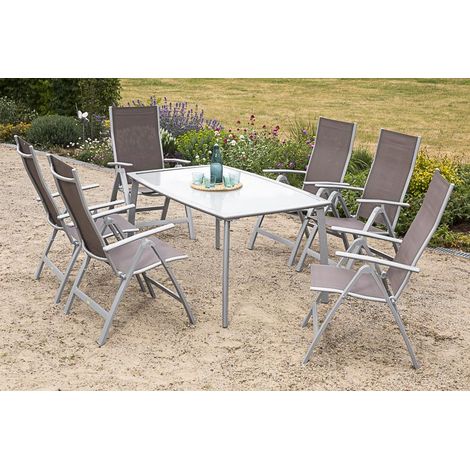 Carrara Set 7tlg 6 Sessel taupe Tisch 150x90cm