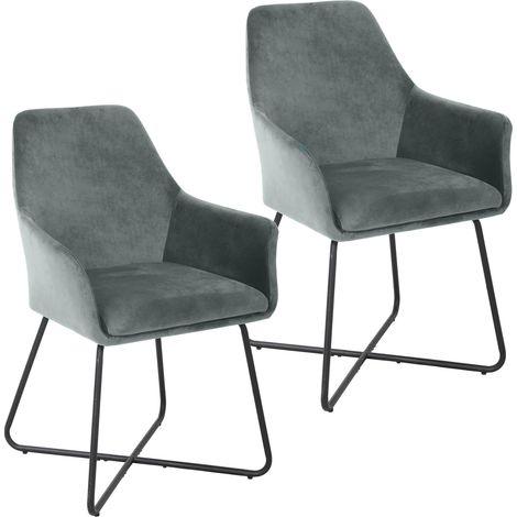 SVITA JOSIE Dining 2er Set Esszimmerstuhl Sessel Polsterstuhl Samt Grau