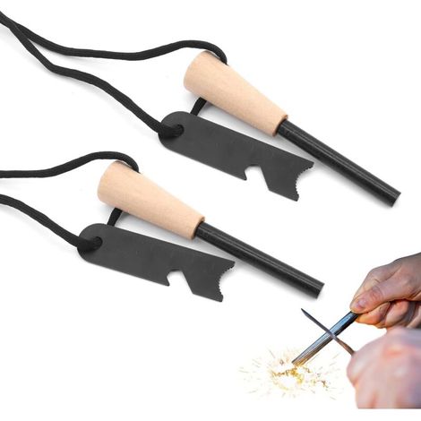 Lot de 2 Pierre a Feu,Allume Feu Kit Naturel,Bushcraft Materiel Survie,Firesteel Silex Briquet Allumettes pour Camping,Randonnée,20,000 Gerbes D'étincelles
