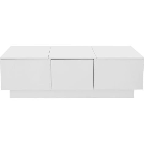 ELVMI Table basse avec 2 Tiroirs et 2 Rangements cachés, Système Push-Pull, Brillance Blanche, 100 × 50 × 31 cm (1/4)