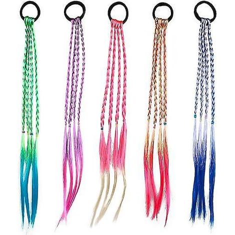 5 Pcs Enfants Extensions De Cheveux Bande, Kit Tresses Cheveux Colors Tresse Torsade Pour Faveurs De Fte D'anniversaire Et Enfants Performance (1/5)