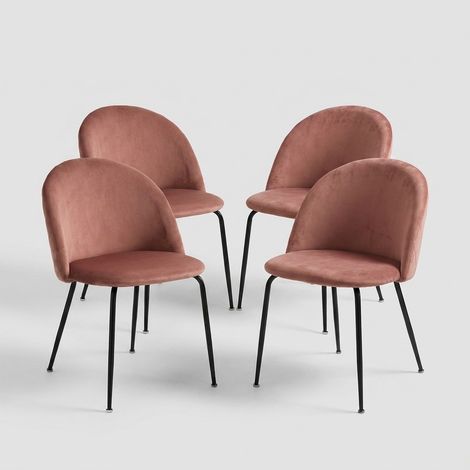 Juego de 4 sillas tapizadas en terciopelo para cocina y sala Daven - Rosa