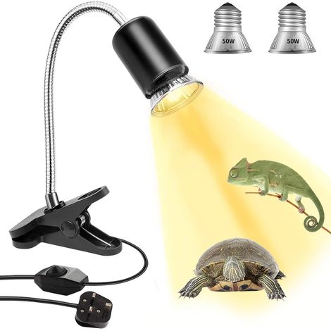 Lampe chauffante pour tortues (50 W + 50 W, prise européenne), lampe UVA/UVB E27 pour reptiles avec support, lampe chauffante pour aquarium, adaptée aux reptiles et amphibiens. (1/5)