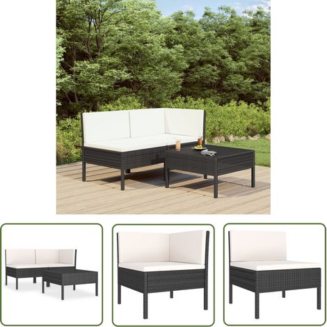 Salon de jardin 3 pcs Contemporain, Ensemble repas de jardin, avec coussins Résine tressée Noir OIB7636E (1/5)