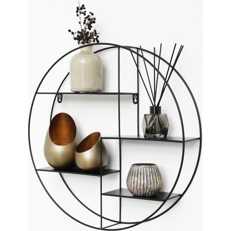Perchero de pared de metal negro con 4 estantes - Redondo - 50x10 cm (1/5)