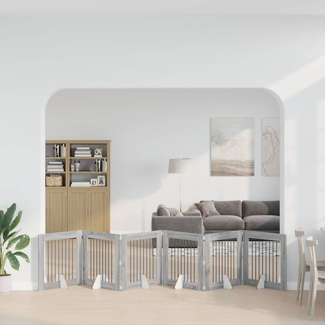 vidaXL Puerta para perros plegable con soportes 6 uds. Sonoma gris (1/5)