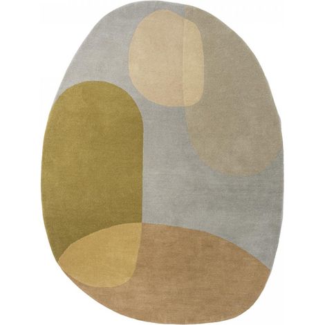 Tapis salon et chambre en laine 140x200 gris et vert ovale fait à la main