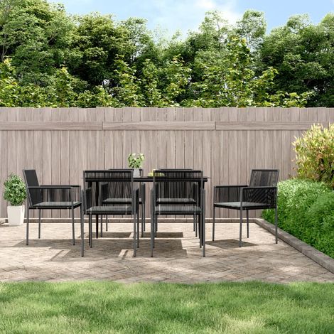 Set comedor jardín 7 pzas y cojines acero ratán sintético negro (1/5)