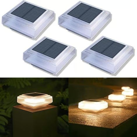 1/2/4 pièces de lampes solaires pour poteaux de clôture, LED blanche chaude, éclairage extérieur pour jardin et patio 4 pièces 4 pièces 4 pièces (1/5)