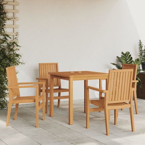 5-tlg. Garten-Essgruppe Massivholz Teak