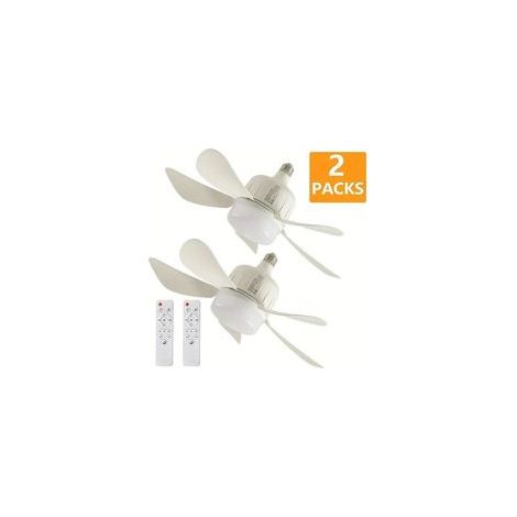 Lot de 2 ventilateurs de plafond modernes, 3 vitesses, intensité variable, 5 pales, culot E27/E26, douille blanche de 45 cm, télécommande, éclairage LED (1/4)