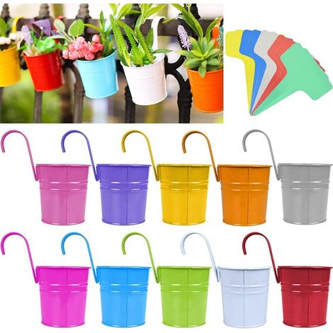 0pcs Pot de Fleur en Métal Vase Suspendu, Vase Suspendu Panier de Jardinière Crochet Amovible pour Clôture de Jardin, Décoration d'intérieur (10108cm)