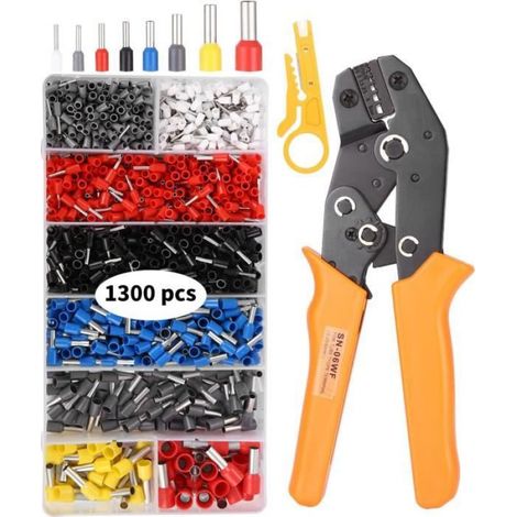 Pince À Sertir - Embouts De Câblage 0,25 À 6 mm² - Pour Cosses Isolées Et Non Isolées - Kit Complet Avec 1300 Pièces (1/4)